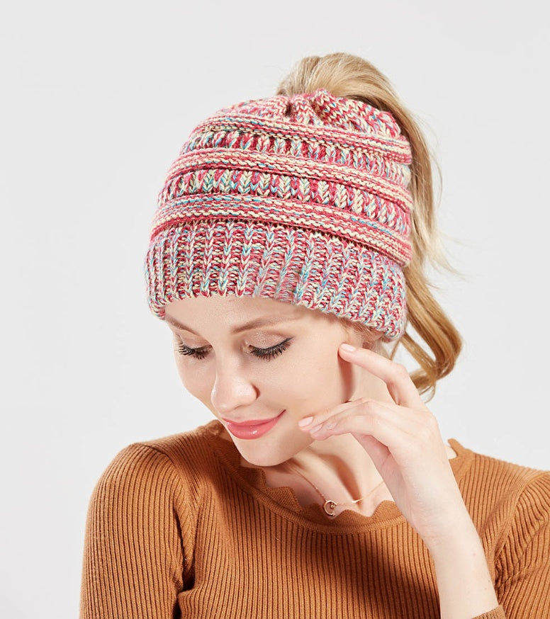Infinity Beautiful Mixed Color Knitted Ponytail Hat - Infinity Beautiful Boutique