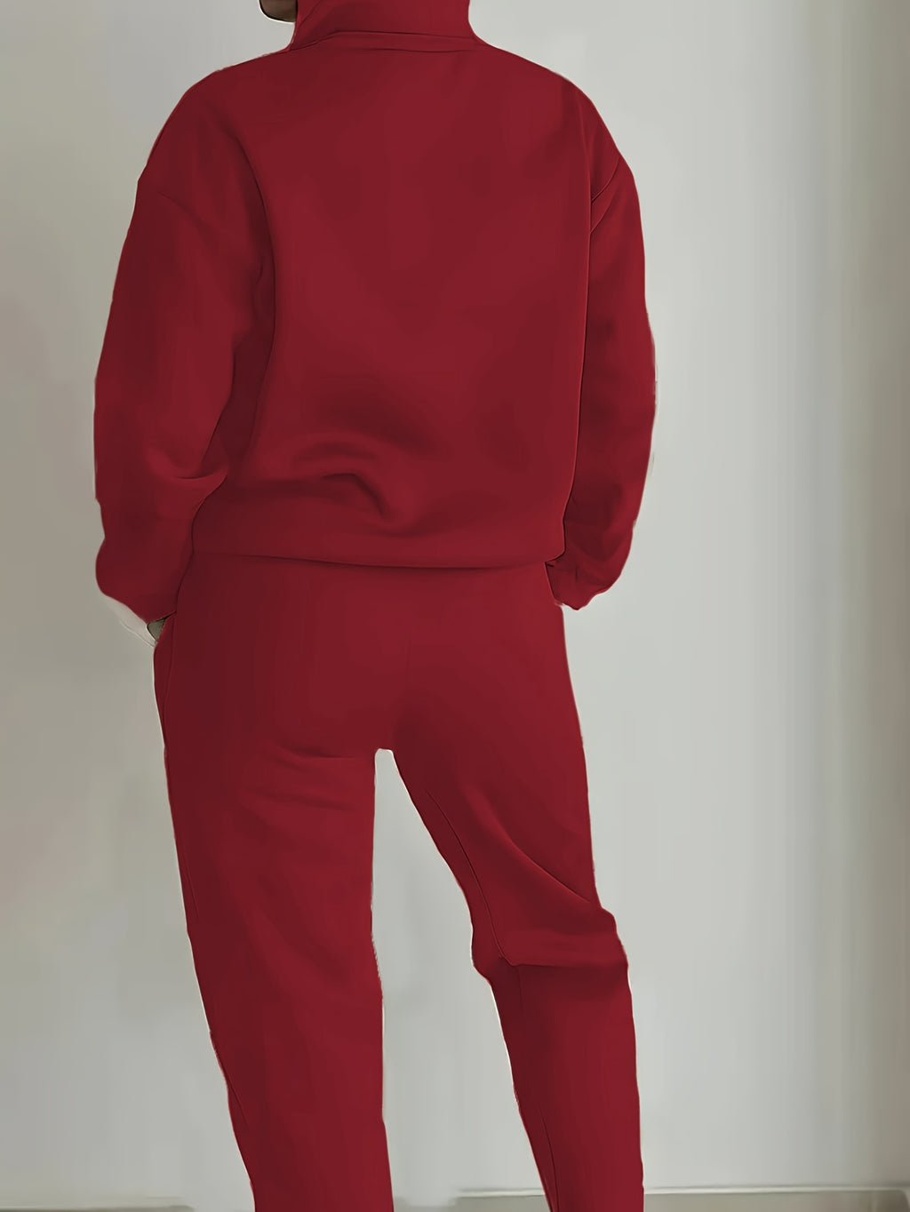 Women’s Beige Fleece-Lined Sweatshirt & Cuffed Pants Set for Fall & Winter