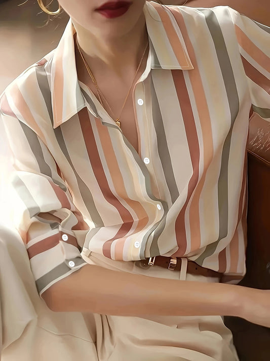 Infinity Beautiful Everyday Stripe Shirt – Long Sleeve Casual Fit with Timeless Print - Infinity Beautiful Boutique