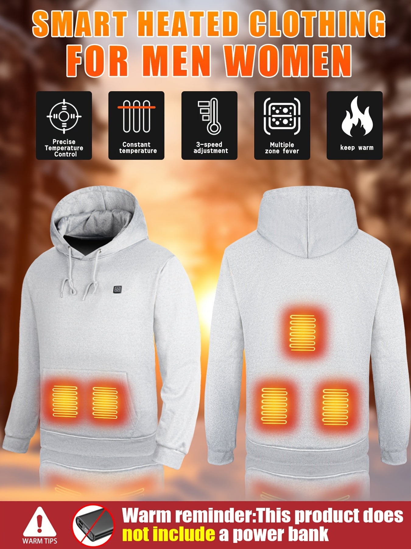 Men’s Heated Hooded Sweatshirt 5-Zone Winter Gear