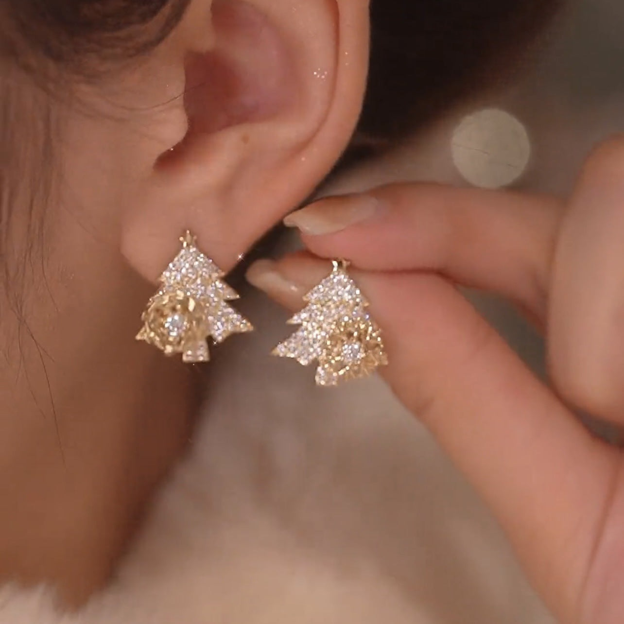 Rotatable Christmas Tree Earrings Shiny Rhinestone Snowflake Stud Earring New Year Xmas Festival Ear Jewelry Gifts Autumn And Winter - Infinity Beautiful Boutique