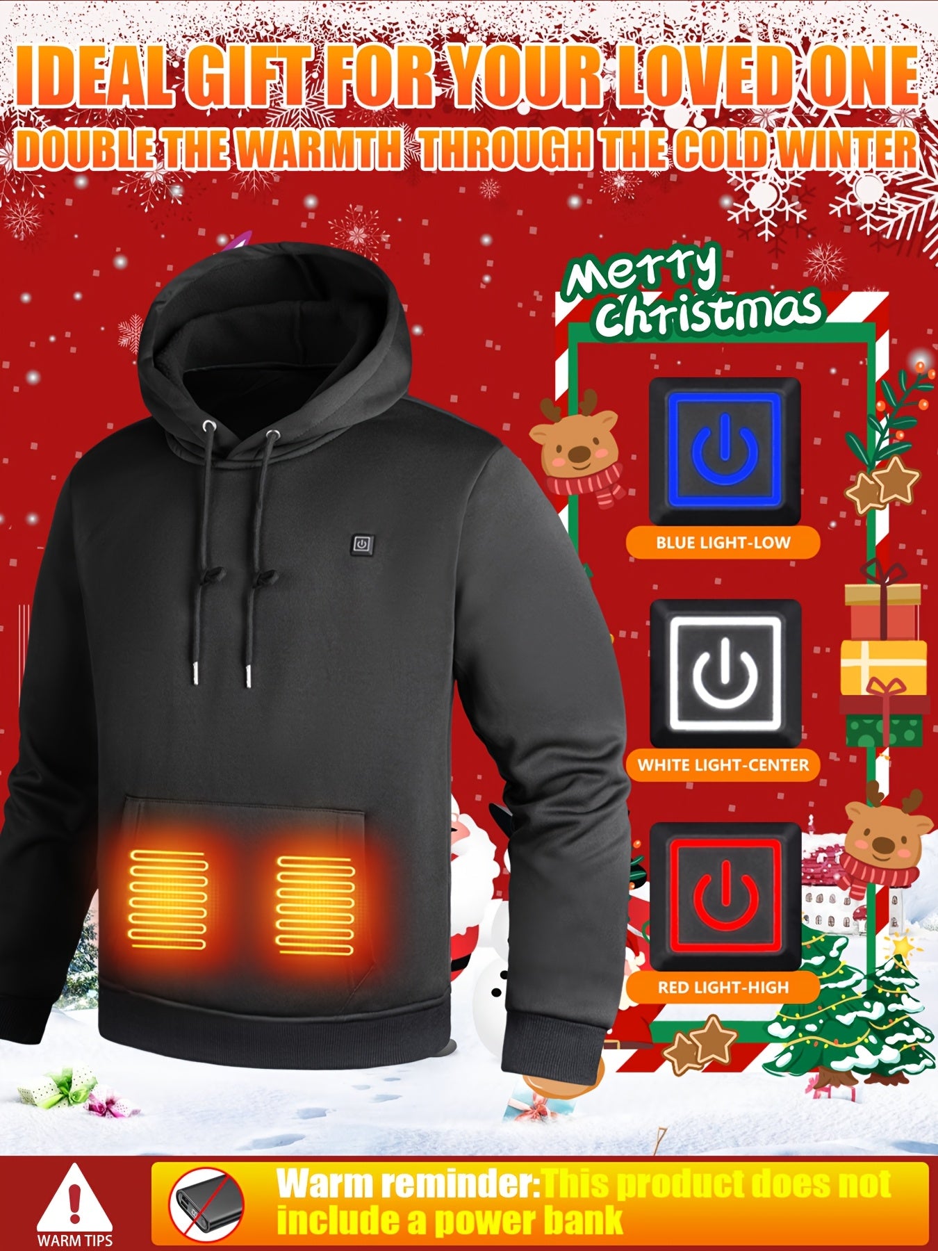 Men’s Heated Hooded Sweatshirt 5-Zone Winter Gear