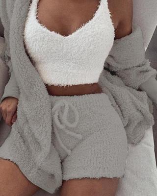 Infinity Beautiful 3-Piece Pajama Set – Long Sleeve Crop Top, Tank, and Drawstring Shorts S, M, L, XL, XXL, 3XL - Infinity Beautiful Boutique