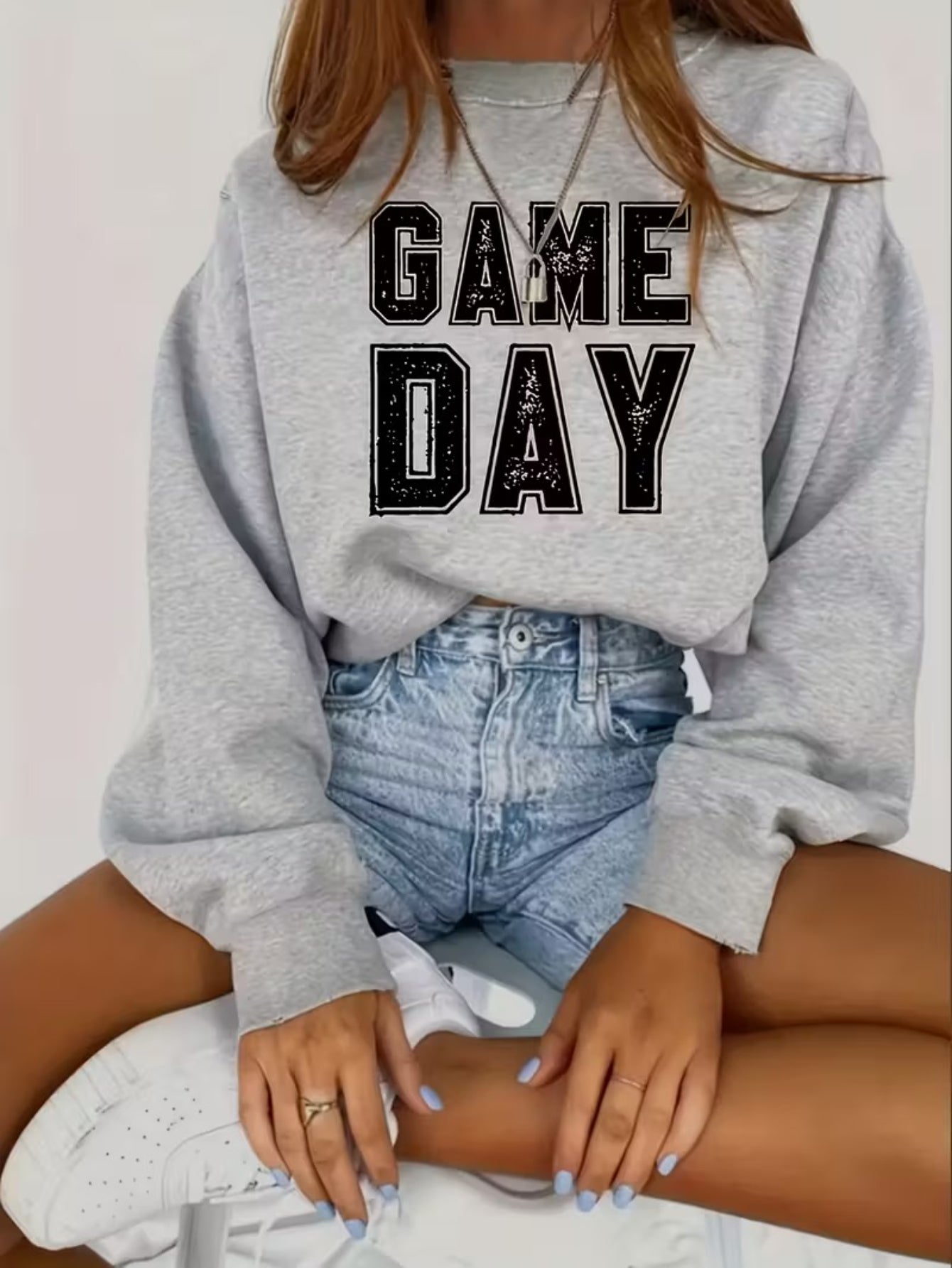 Women’s Game Day Letter Print Sweatshirt – Casual Crewneck