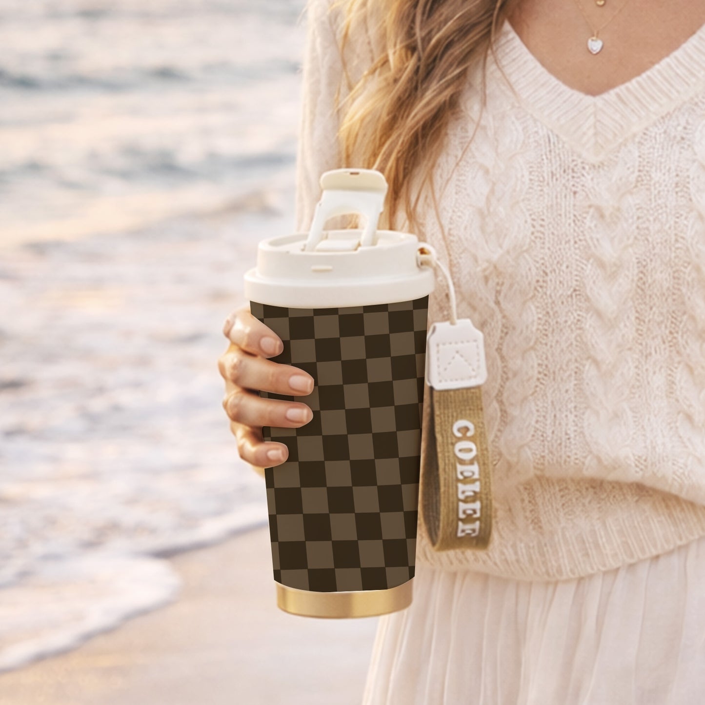 Classic Checkered Design Stainless Steel Travel Tumbler