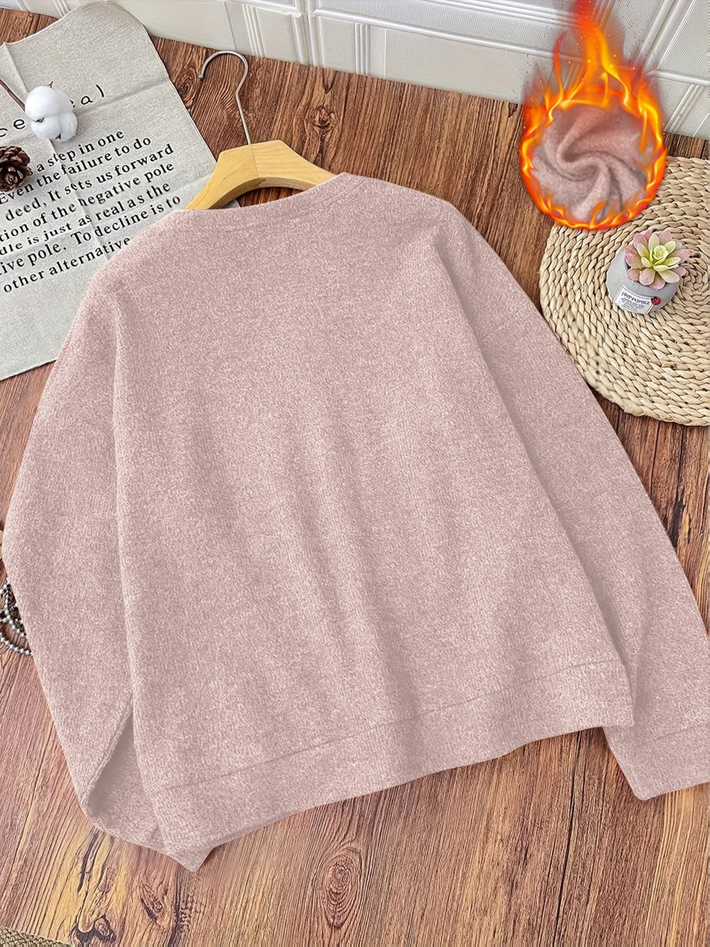 Women’s Heart Print Faux Fur Crew Neck Sweater