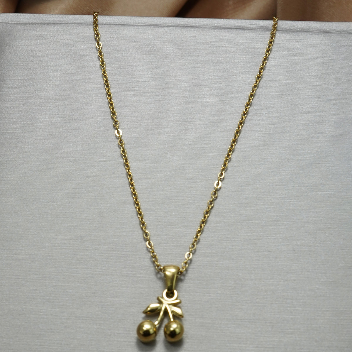 18K Gold-Plated Stainless Steel Cherry Pendant Necklace & Earrings Set