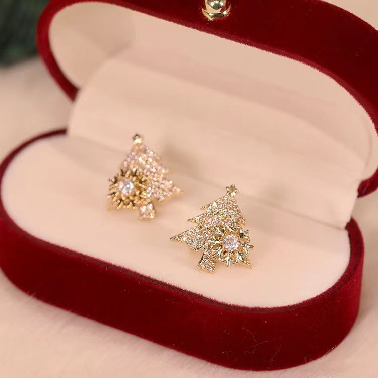 Rotatable Christmas Tree Earrings Shiny Rhinestone Snowflake Stud Earring New Year Xmas Festival Ear Jewelry Gifts Autumn And Winter - Infinity Beautiful Boutique