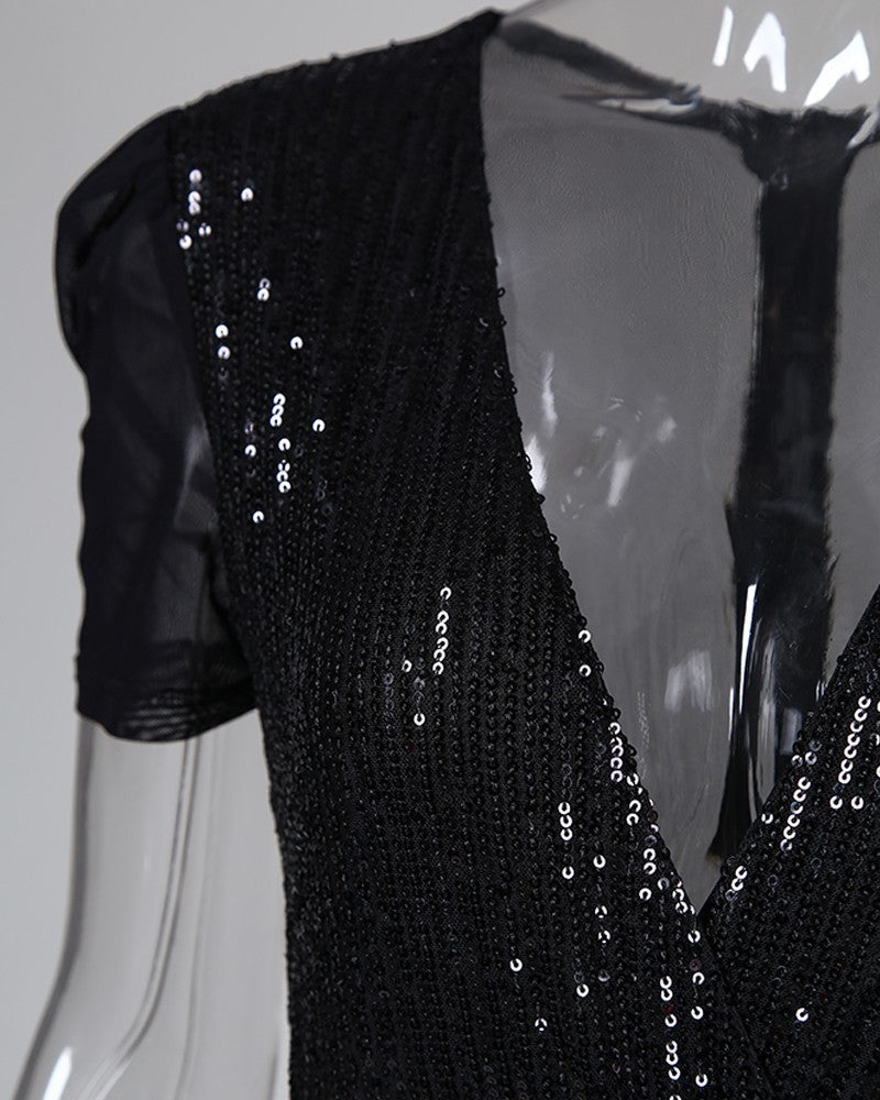 Infinity Beautiful Deep V Sequin Jumpsuit – Glam Party One-Piece for Women - Infinity Beautiful Boutique