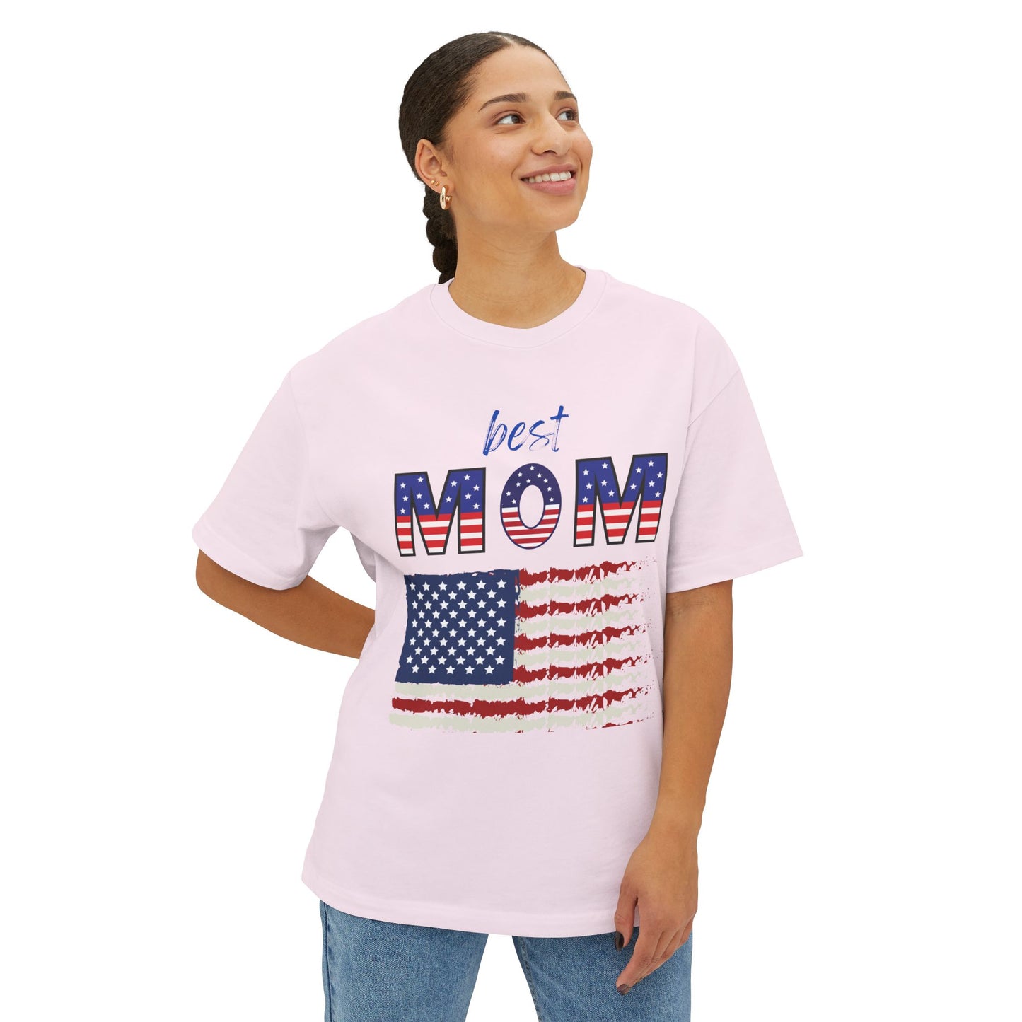 Best Mom American Flag Tee | Unisex Oversized Boxy T-Shirt | Patriotic Gift for Mom | Casual Summer Top