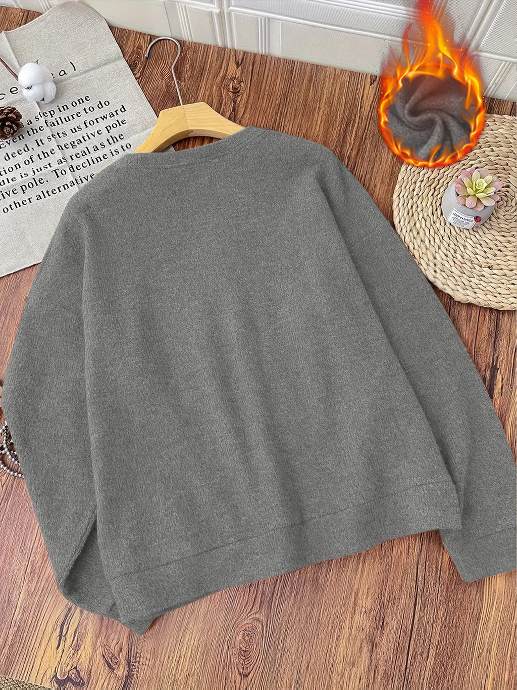 Women’s Heart Print Faux Fur Crew Neck Sweater