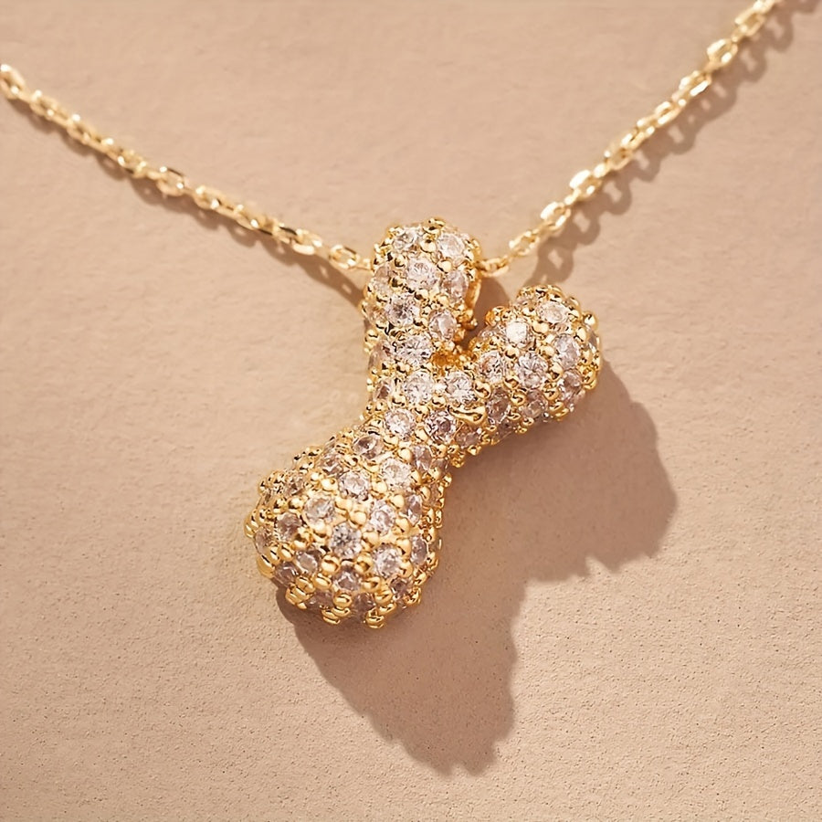 Initial Letter Necklace with Zircon Stones Gold Plated