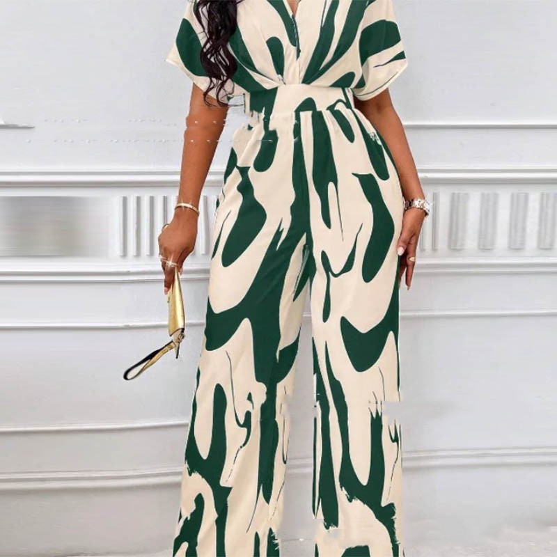 Infinity Beautiful V-Neck Printed Jumpsuit – Loose Fit Long One-Piece for Women - Infinity Beautiful Boutique
