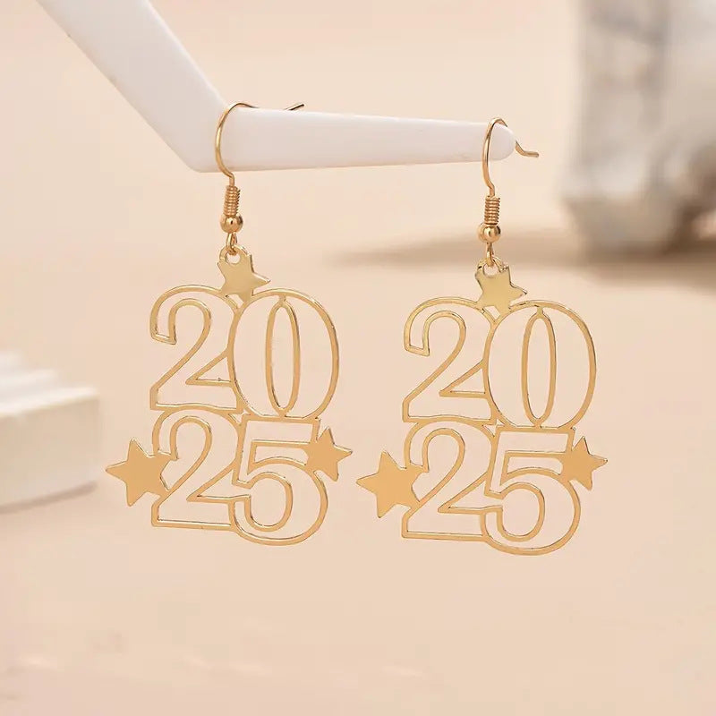 New Creative Gloden Number 2025 Dangle Earrings For Women Fashion Jewelry New Year Earring For Party - Infinity Beautiful Boutique