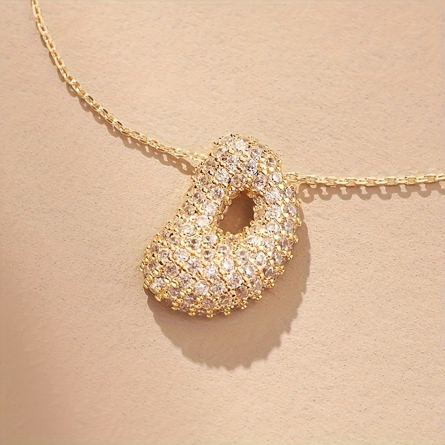 Initial Letter Necklace with Zircon Stones Gold Plated