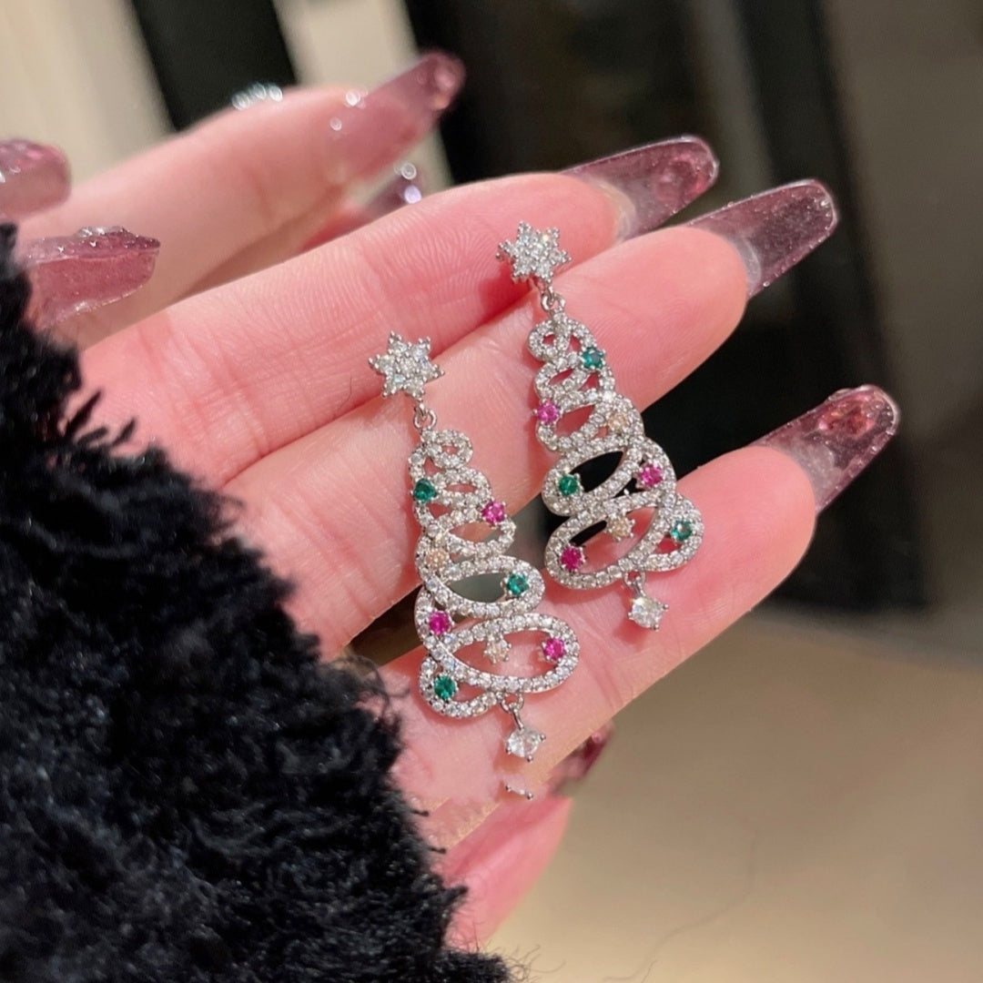 New Full Inlaid Colorful Zircon Christmas Tree Tassel Earrings Women's Fashion Personality Earrings Party Jewelry Christmas Gift - Infinity Beautiful Boutique