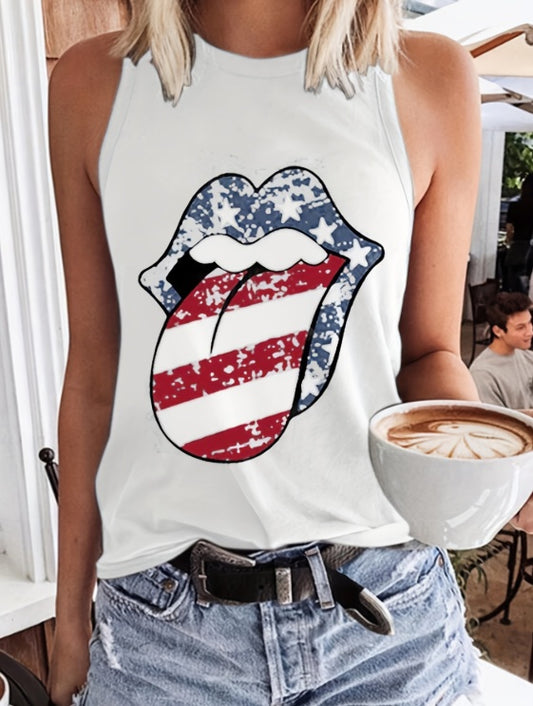 Ladies' Lip Print Fashionable Off Shoulder Casual Vest - Infinity Beautiful Boutique