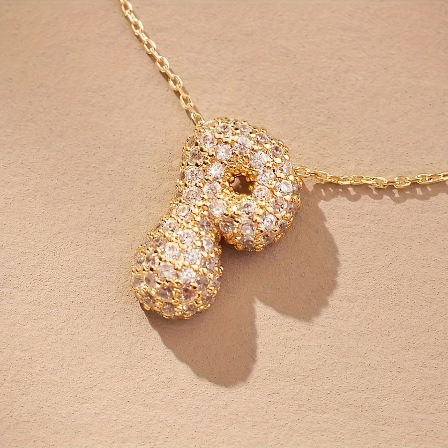 Initial Letter Necklace with Zircon Stones Gold Plated