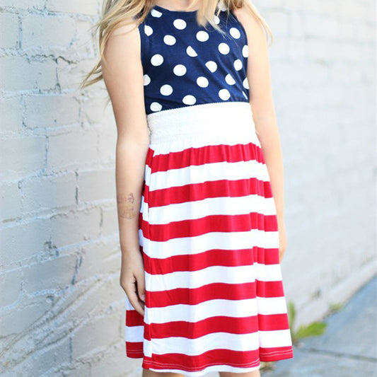 Infinity Beautiful Independence Day Dress – American Flag Sleeveless Vest Dress with Stripes & Polka Dots - Infinity Beautiful Boutique