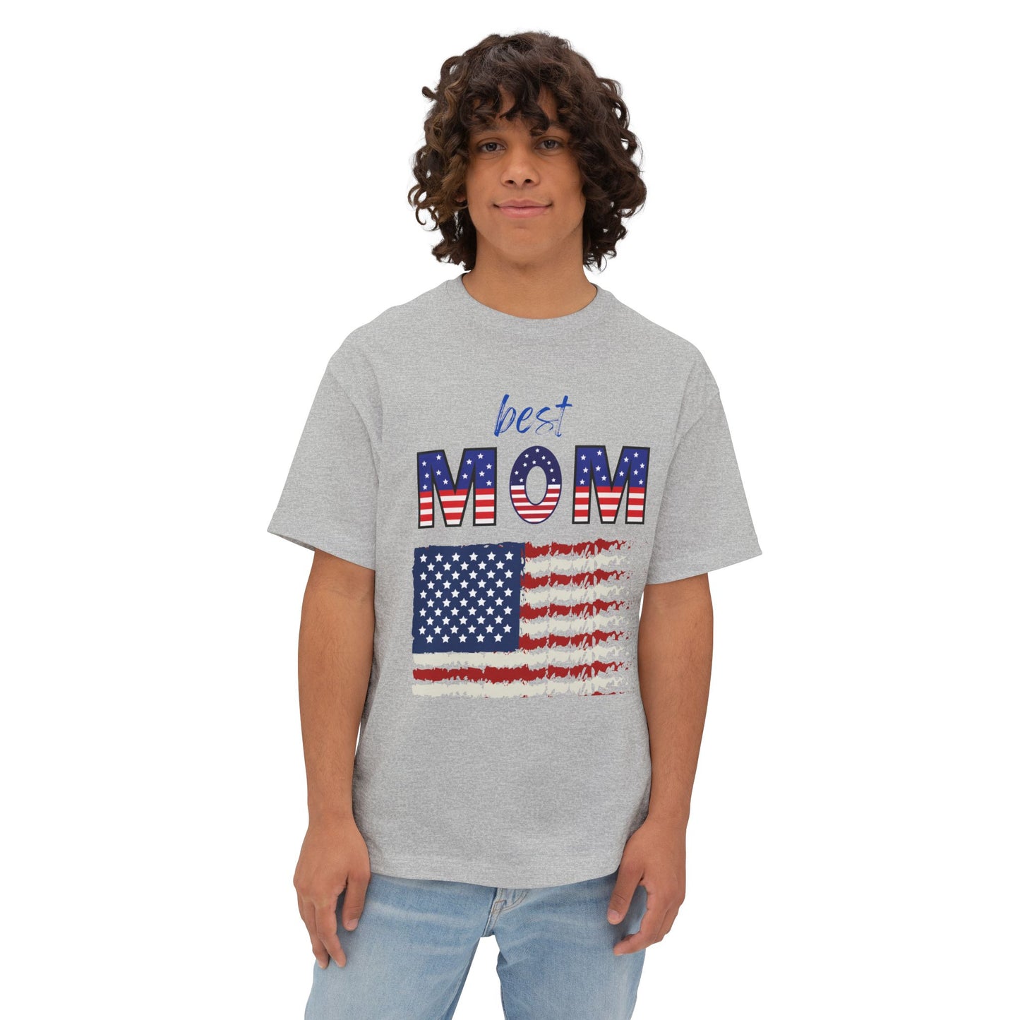 Best Mom American Flag Tee | Unisex Oversized Boxy T-Shirt | Patriotic Gift for Mom | Casual Summer Top