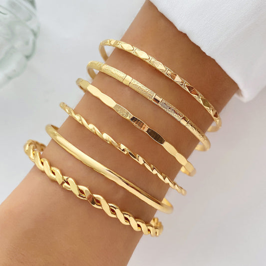 Bohemian Metal Chain Bracelet Set For Women Geometric Gold Color Thick Link Chain  Bangle Female Fashion Jewelry - Infinity Beautiful Boutique