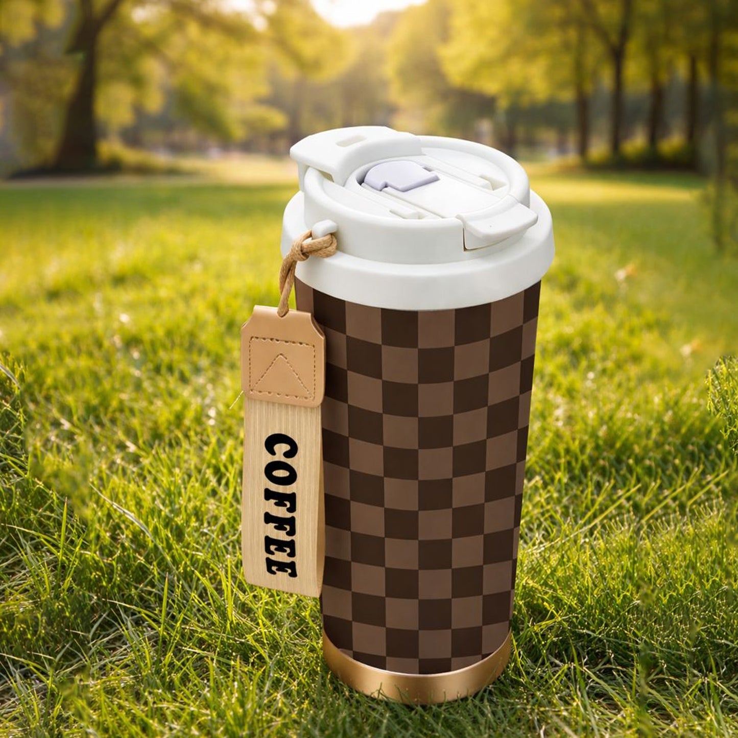 Classic Checkered Design Stainless Steel Travel Tumbler