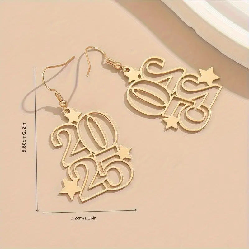 New Creative Gloden Number 2025 Dangle Earrings For Women Fashion Jewelry New Year Earring For Party - Infinity Beautiful Boutique