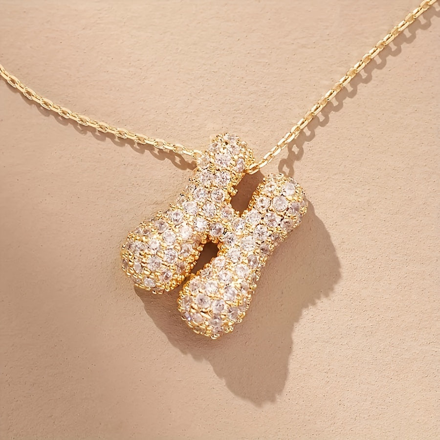 Initial Letter Necklace with Zircon Stones Gold Plated
