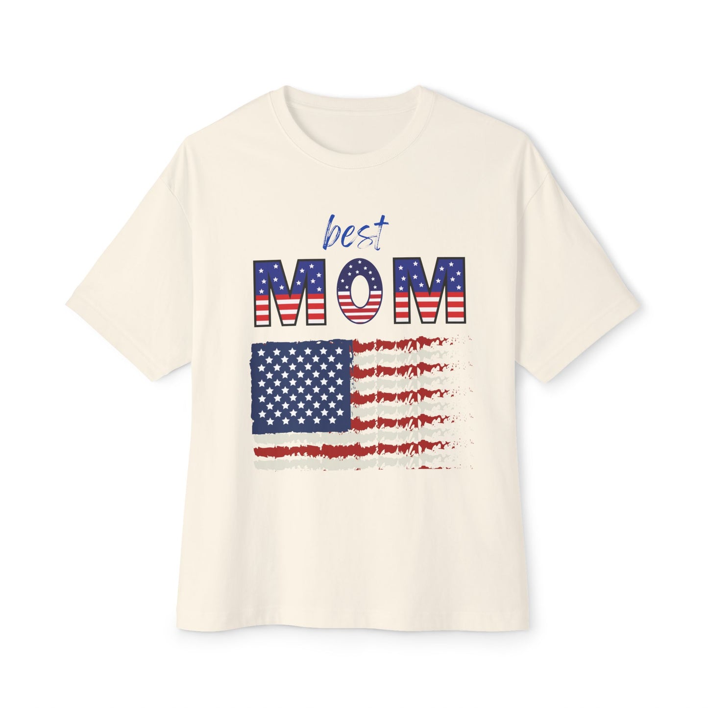 Best Mom American Flag Tee | Unisex Oversized Boxy T-Shirt | Patriotic Gift for Mom | Casual Summer Top