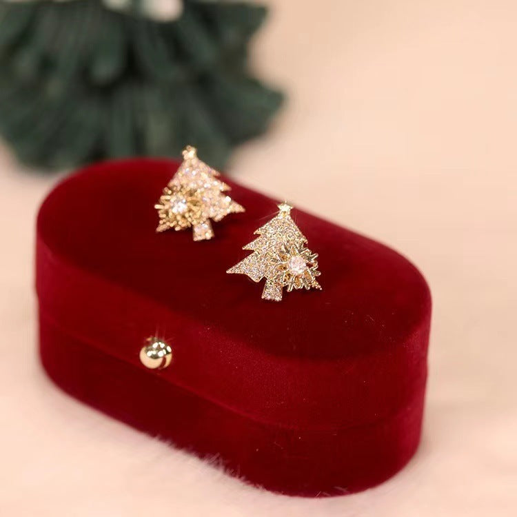 Rotatable Christmas Tree Earrings Shiny Rhinestone Snowflake Stud Earring New Year Xmas Festival Ear Jewelry Gifts Autumn And Winter - Infinity Beautiful Boutique