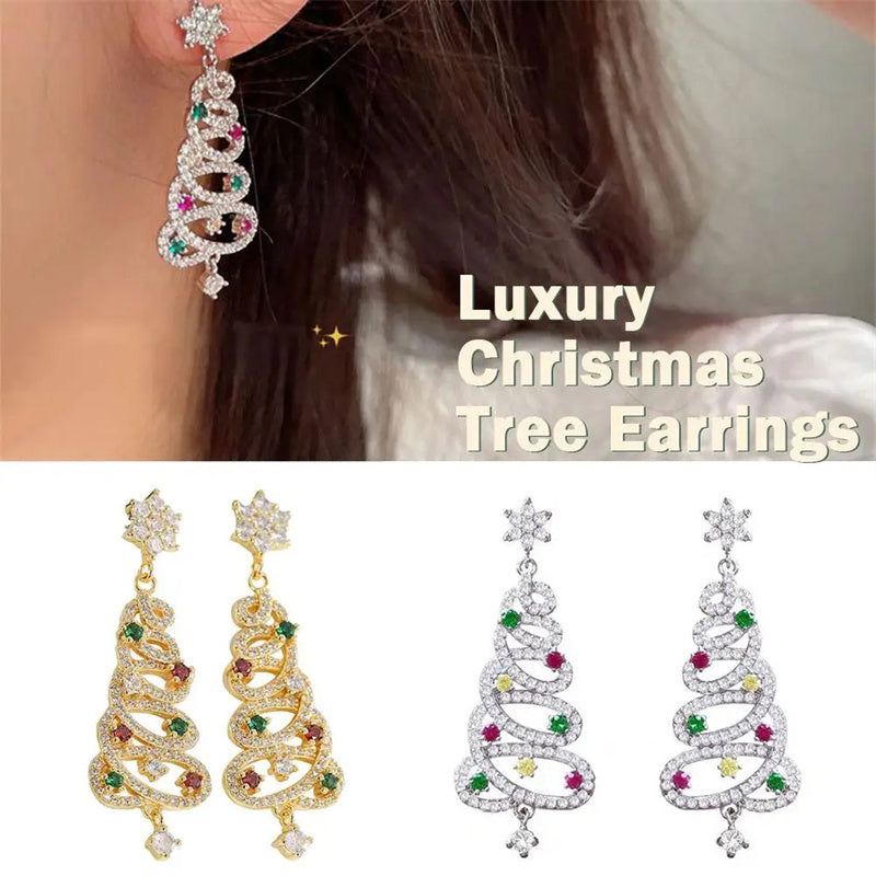 New Full Inlaid Colorful Zircon Christmas Tree Tassel Earrings Women's Fashion Personality Earrings Party Jewelry Christmas Gift - Infinity Beautiful Boutique