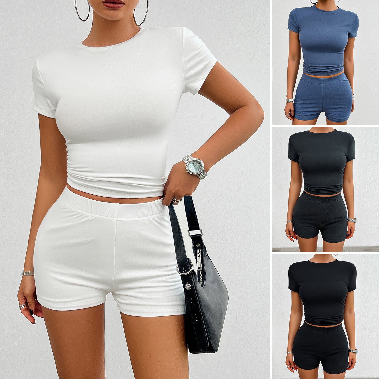 2-Piece Slim Fit Summer Sports Set – Short Sleeve Tee & Elastic Shorts for Women - Infinity Beautiful Boutique