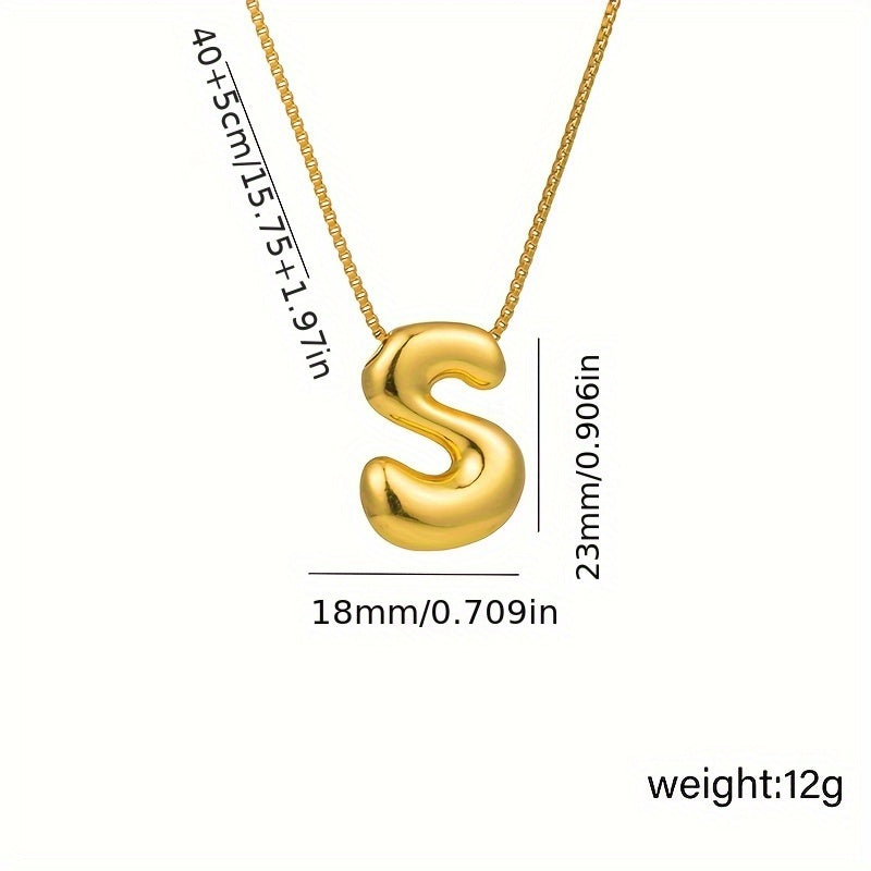 Initial Letter Necklace – 3D Pendant, Stainless Steel Chain