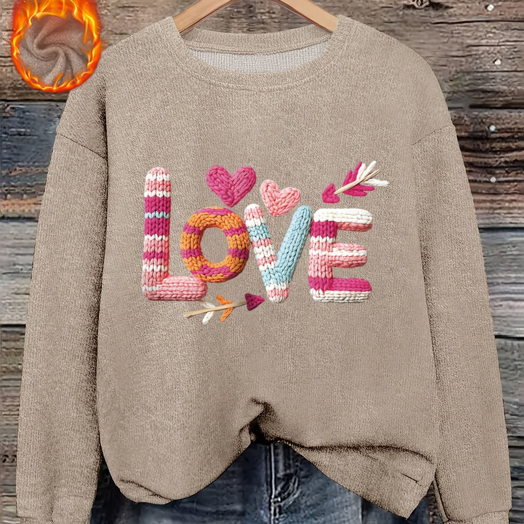 Women’s Heart Print Faux Fur Crew Neck Sweater