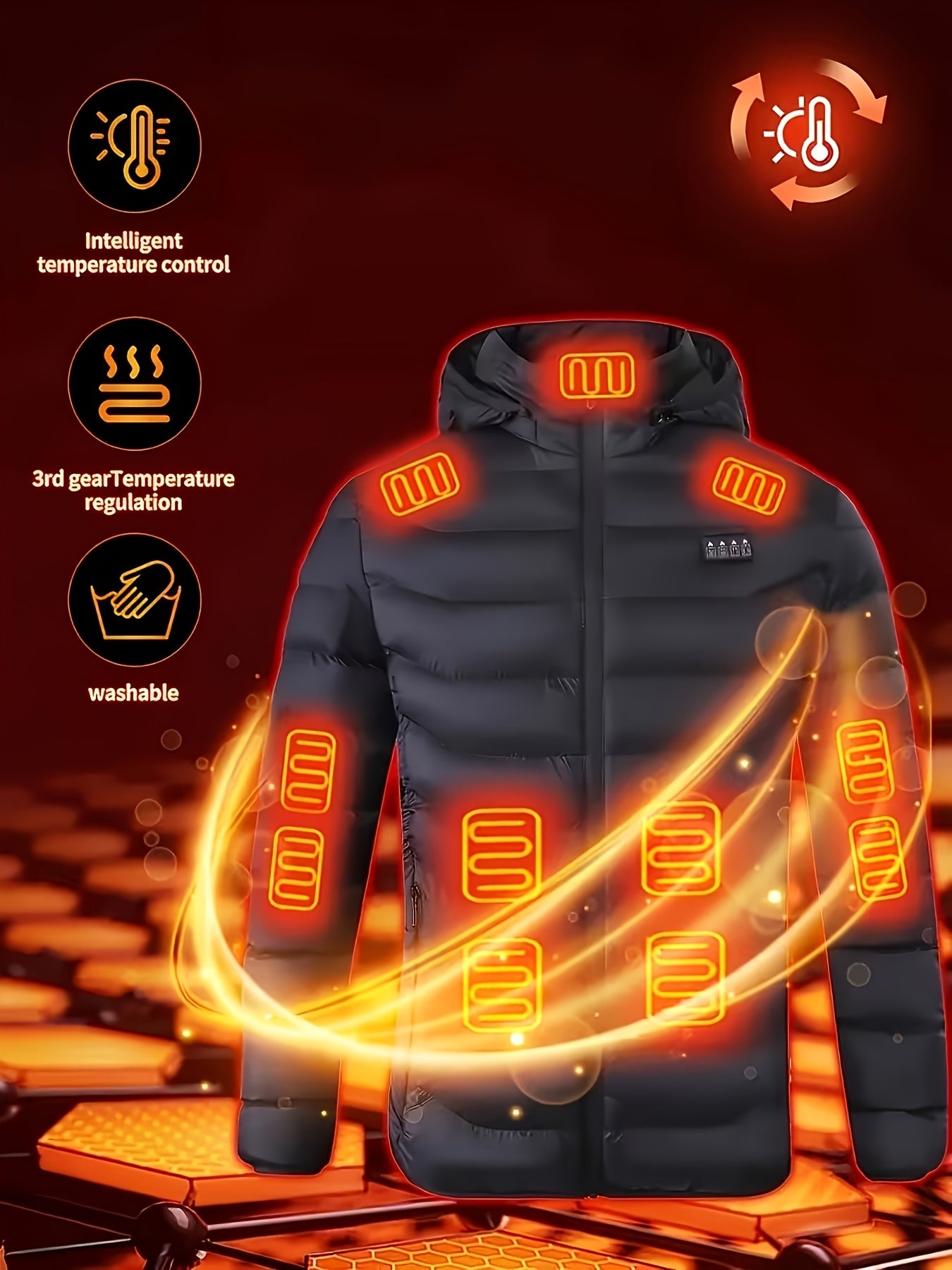 Heated Jacket with 21 Heating Zones – Unisex Winter Outdoor Jacket, 3 Heat Levels