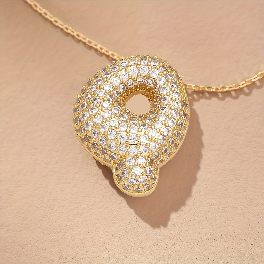 Initial Letter Necklace with Zircon Stones Gold Plated