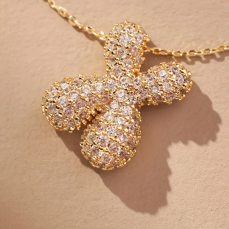 Initial Letter Necklace with Zircon Stones Gold Plated