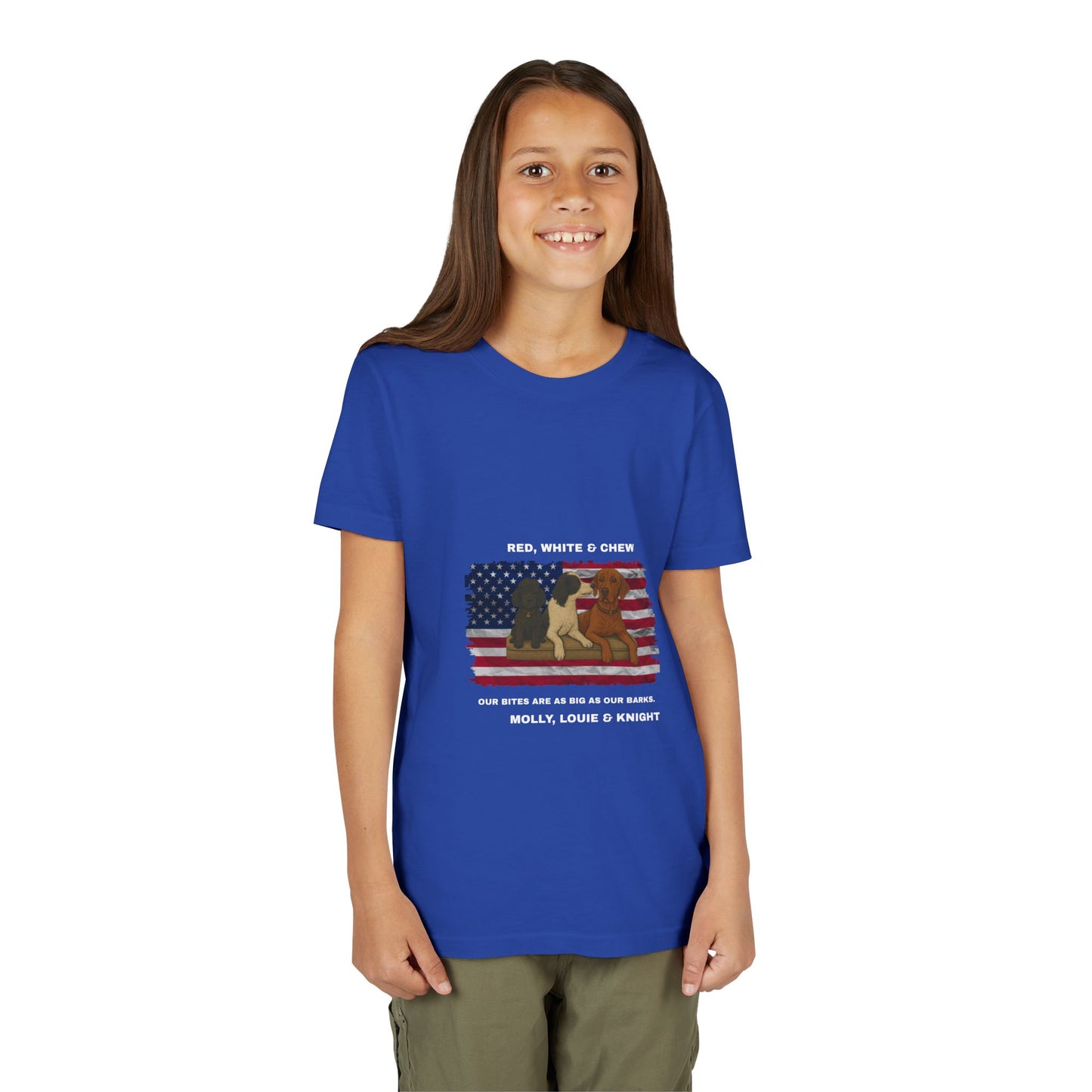 Red, White & Chew – Patriotic Youth Tee | Dog Lovers 4th of July Shirt