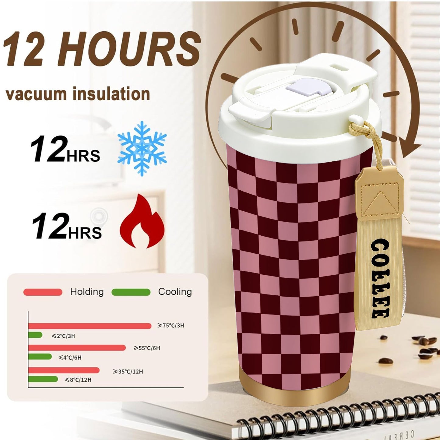 Classic Checkered Design Stainless Steel Travel Tumbler