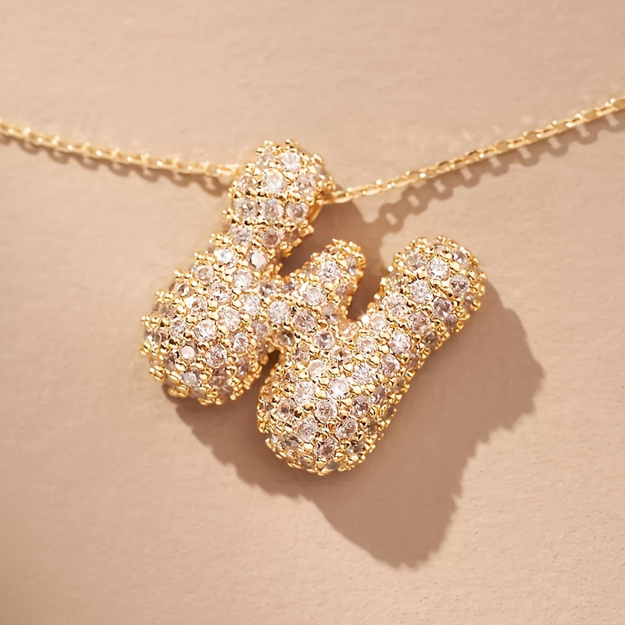 Initial Letter Necklace with Zircon Stones Gold Plated