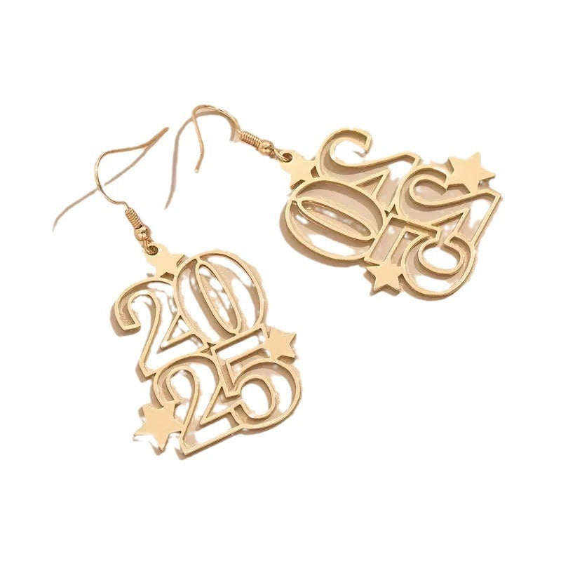 New Creative Gloden Number 2025 Dangle Earrings For Women Fashion Jewelry New Year Earring For Party - Infinity Beautiful Boutique