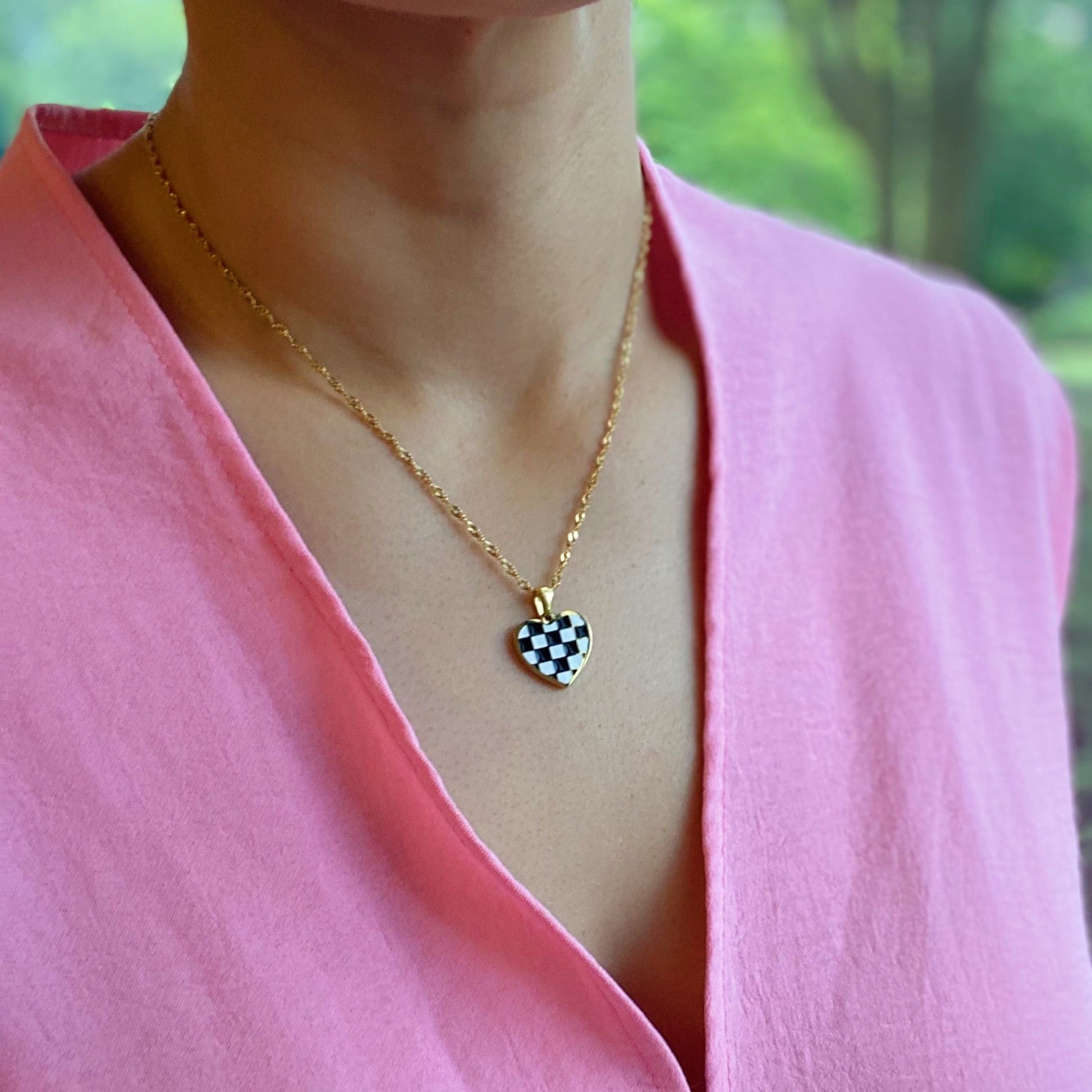 Infinity Beautiful Statement Checkered Heart Necklace - Infinity Beautiful Boutique