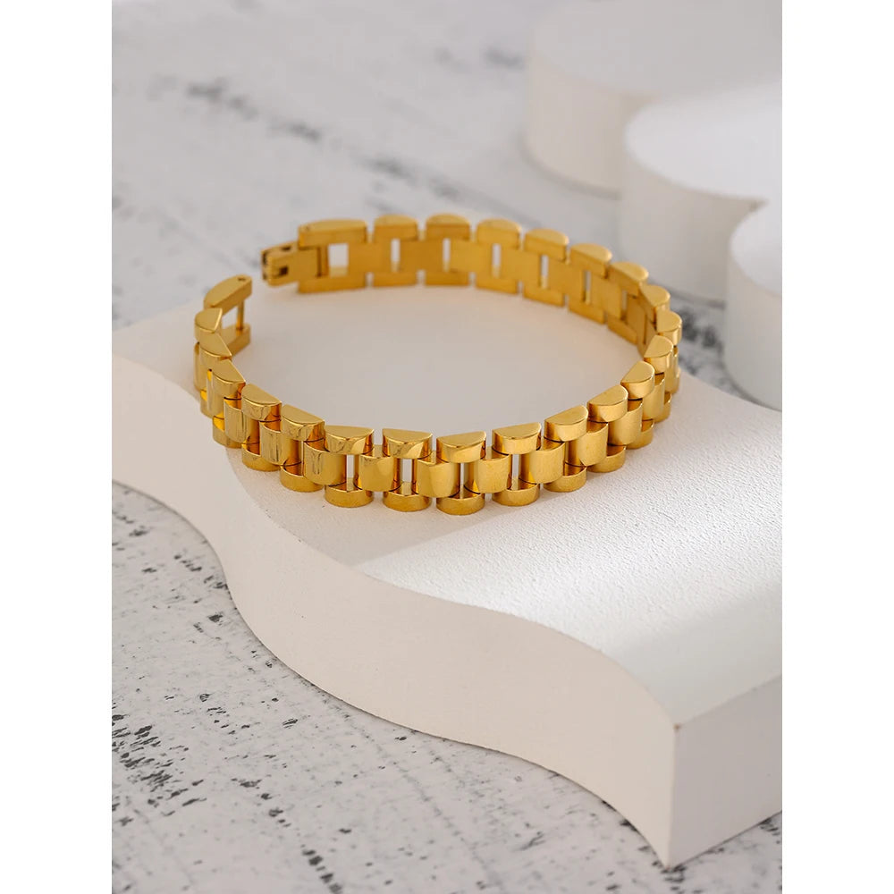 Vintage Gold Plated Stainless Steel Chain Bracelet Waterproof
