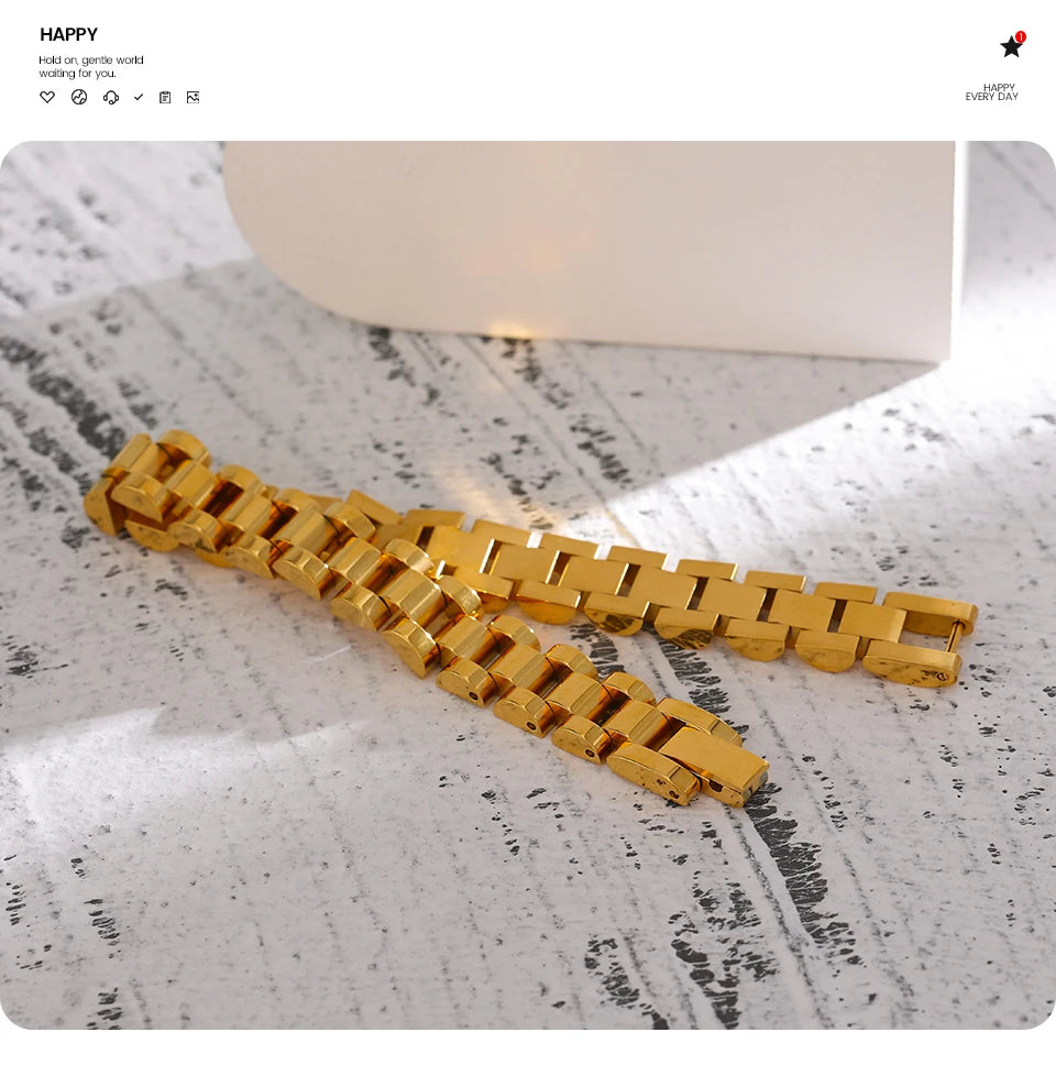 Vintage Gold Plated Stainless Steel Chain Bracelet Waterproof