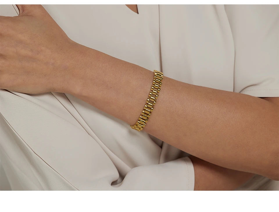 Vintage Gold Plated Stainless Steel Chain Bracelet Waterproof