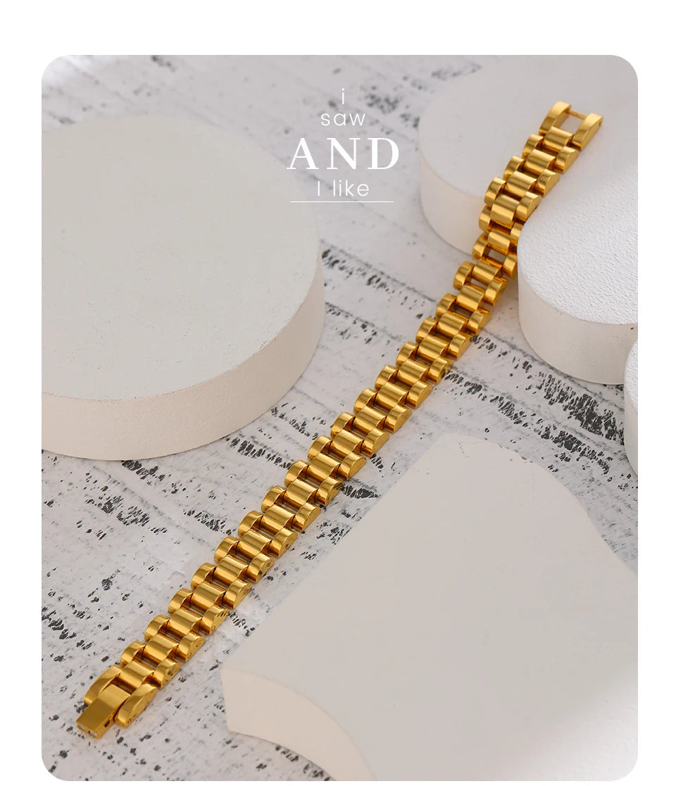Vintage Gold Plated Stainless Steel Chain Bracelet Waterproof