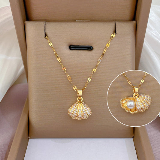 Shell Pearl Necklace With Rhinestones Female Zircon Temperament Personality Jewelry - Infinity Beautiful Boutique
