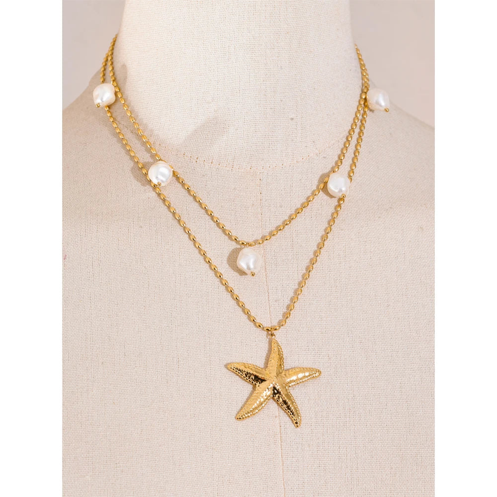 Ocean Double Layer Necklace Gold Plated Stainless Steel Vintage