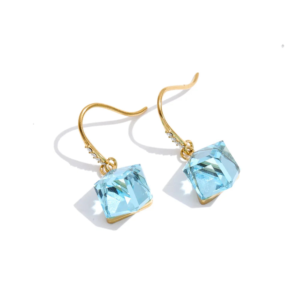 Vintage Gold Crystal Square Drop Earrings