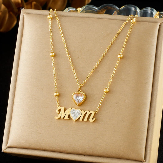 MOM Heart Pendant Necklace Stainless Steel